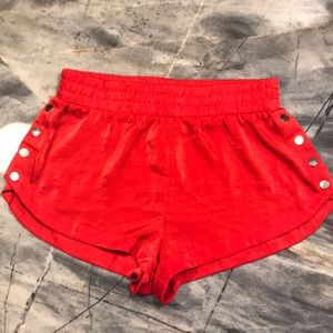 Red Satin Shorts With Side Buttons